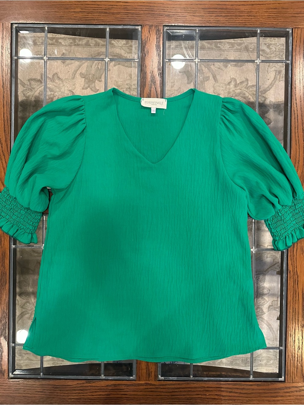 Periwinkle Green Puff Sleeve V-Neck Top XS